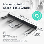 StoreYourBoard Wall-Mounted Rack With 4 Garage Hooks – Heavy-Duty Steel Holder Garage & Garden Storage for Shed, Workshop, or Home Organization – For Rakes, Shovels, Tools & More – 2 Pack, Black