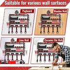 Power Tool Organizer Wall Mount, Metal Power Tool Storage Rack with Screwdriver Holder, Garage Tool Storage Shelves with Screwdriver Holder Plier Holder (Black, 4 Drills Holder)