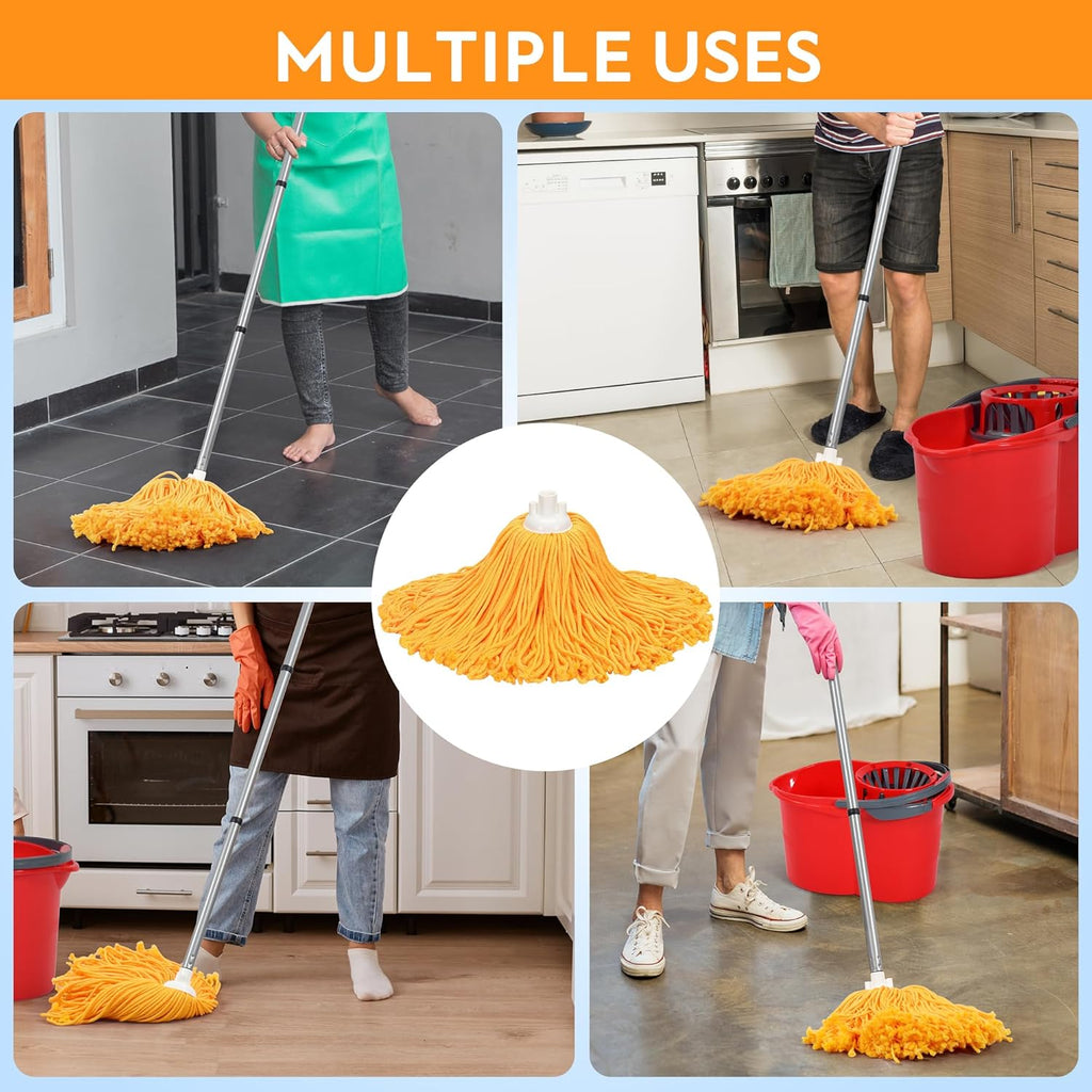 Matthew Microfiber Mop Replacement Compatible with Microfiber Cloth Mop Refill,Stainless Steel Spin Mop Replacement 54" Handle with Wet Mop for Floor Cleaning (2 Mop Heads w/1 Handle)-Orange