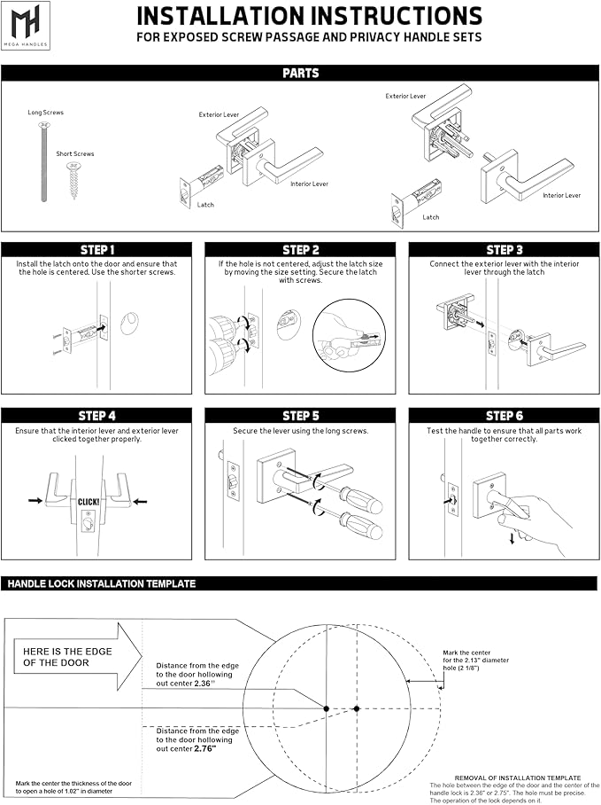 Mega Handles Prime Passage Lever Door Handle for Closet or French Doors, Single Side Door Levers, Fits All Standard Door Sizes, Covered Screws Included - Polished Chrome (1 Pack) 5"
