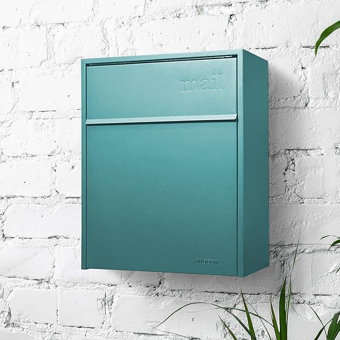 Wall Mount Mailbox - Large, Anti-Theft Locking Mailbox, Weatherproof Mailboxes for Outside The House, 18.5" H x 15" L x 7.5" D - Aegean Sea