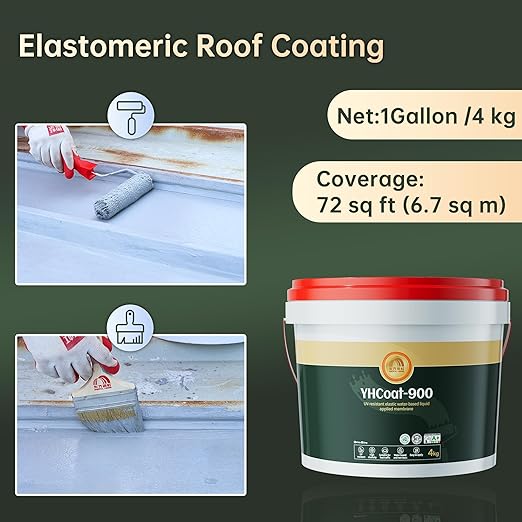 1 Gallon Gray Roof Sealant Waterproof, Elastomeric Roofing Coating Liquid Waterproofing Paint Adhesive, Solar Reflective Sealer for Outdoor Flat, Metal Roofs Leak Repair 4KG