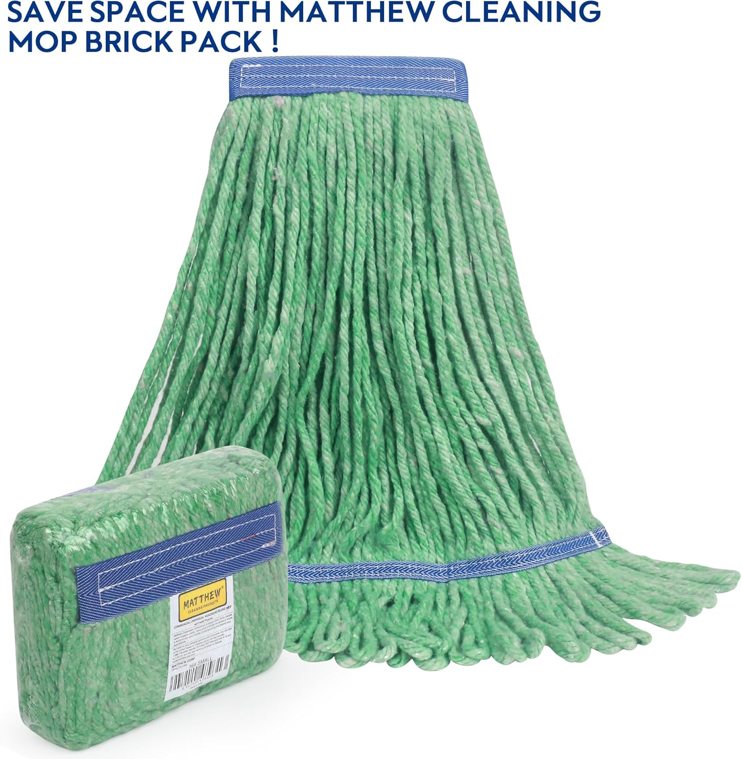 Matthew Cleaning Heavy Duty Mop Head Commercial Replacement for General and Floor Cleaning , Wet Industrial Blue Cotton Looped End String Head Refill (Case of 36) Green