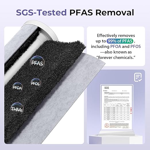 iSpring 3-Stage Whole House Water Filter System, SGS-Tested to Removes Up to 99% PFAS, Reduces Scale, Heavy Metals, Corrosion, Lead, Chlorine, 10” x 4.5” Filters, 1” NPT Ports, Model: WGB31B-PFKDS