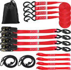Ratchet Tie Down Straps 4 Pack -15 FT - 2200 LB Heavy Duty Srap for Trucks Cargo Ropes Tie Down Ratchet Rope Set Truck Bed with Safety Lock S Hooks Moving Hold Down-Red