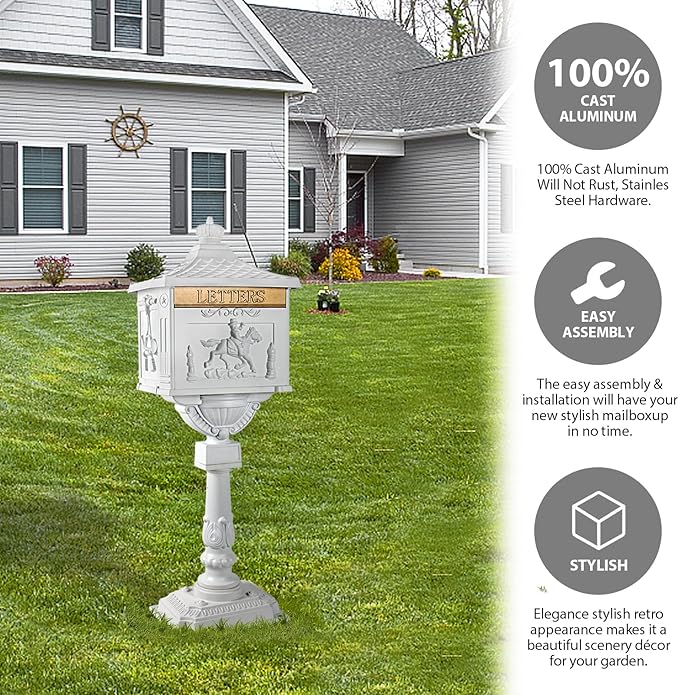 Polar Aurora Mailbox Cast Aluminum White Mail Box Postal Box Security Heavy Duty New