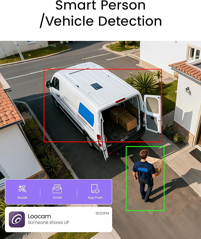 Loocam 4K Security Camera System 8CH H.265+NVR with 2TB HDD, 8pcs 8MP Wired PoE Camera System AI Human Vehicle Detection, Outdoor Indoor Home Camera System with Audio, Night Vision, 24/7 Recording