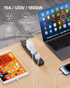 DEWENWILS 6 Foot Long Power Strip, 6-Outlet Power Strip 6FT, 15 Amp Circuit Breaker, Low Profile Flat Plug, Surge Protector for Office, Living Room, Bedroom, 4 Pack, Wall Mount, Black