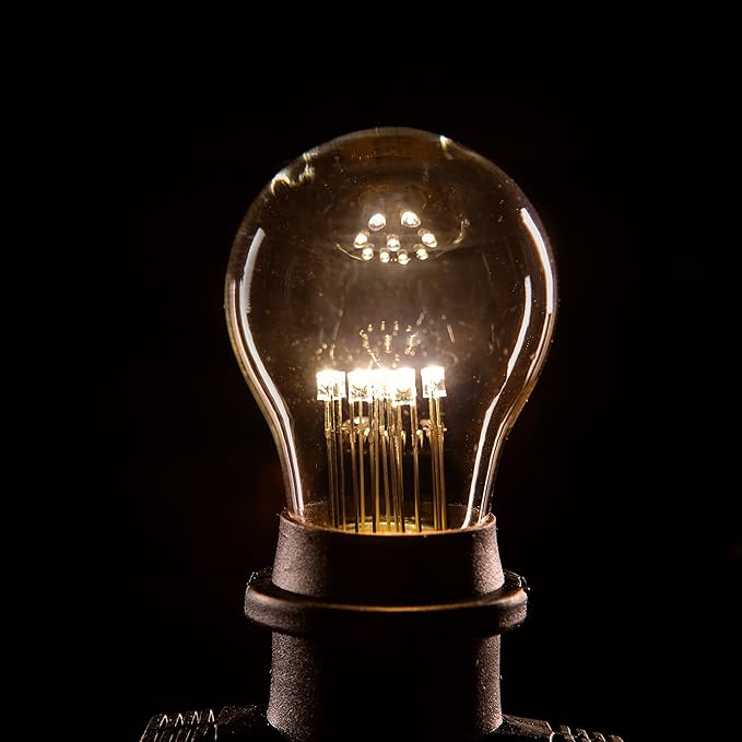 Hometown Evolution, Inc. E26 Commercial String Lights with 16 Gauge Wire (100 Foot 50 Socket, A15 LED 9 Diode 1 Watt Bulbs)