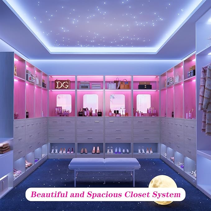 Unikito 50 Inch Closet System with Drawers, 4FT Wood Closets Organizer with Mirror Design, Freestanding Heavy Duty Walk in Closet Towers for Bedroom, Easy Assembly, Max Load 1000 LBS, White Oak