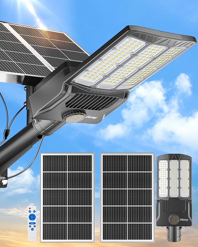 Ofuray Of-11000W Solar Street Lights Outdoor, 800000LM Solar Security Flood Parking Lot Lights Commercial Dusk to Dawn, 6500k Led Big Power with Remote Control for Street,Court,Yard