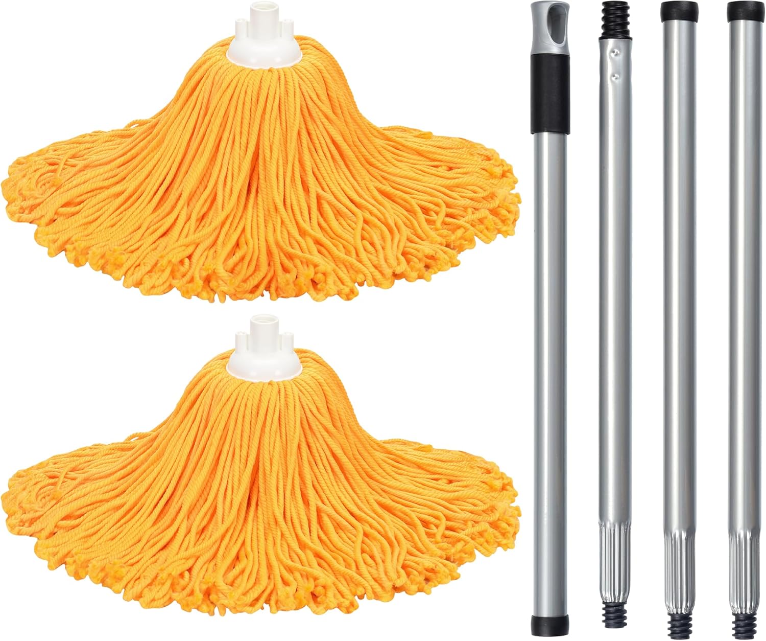 Matthew Microfiber Mop Replacement Compatible with Microfiber Cloth Mop Refill,Stainless Steel Spin Mop Replacement 54" Handle with Wet Mop for Floor Cleaning (2 Mop Heads w/1 Handle)-Orange