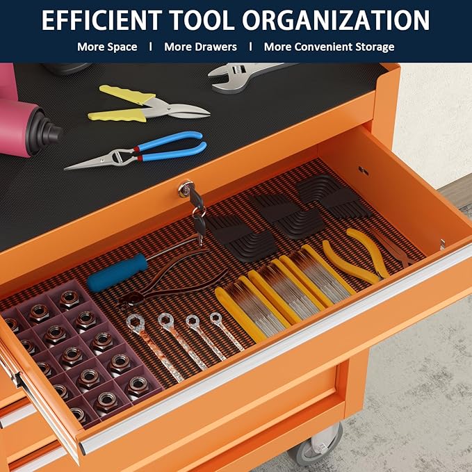 5-Drawer Metal Rolling Tool Chest with Wheels,Tool Storage Cabinet with Locking System，Toolbox with Wheels for Garage, Warehouse, Workshop, Repair Shop (Orange, 5Drawer)
