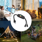 Black 2 Way Extension Cord with On/Off LED Switch, Fiabtool 3 Prong Extension Cord Splitter, Heavy Duty Plug Splitter, SJTW 18AWG 10A/125V, Indoor Use (6.56 Ft, Black)