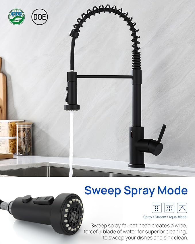 J-HVA Pull Down Kitchen Faucet Sprayer Head Replacement Part, 3 Function with 15 Adapters Pull Out Sink Sprayer Replacement Nozzle, Kitchen Faucet Head Hose Spray Tap Spout, Matte Black