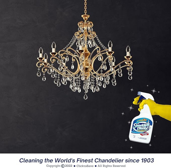 Sparkle Plenty Chandelier Cleaner Drip Dry Spray No Wipe - Dust Remover & Streak Free Glass Cleaner Spray for Crystal Chandelier & Window Screen - Versatile Household Cleaning Supplies (32 oz, 2 Pack)