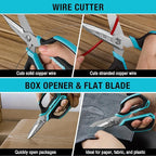 DURATECH 6.5-Inch Compact Electrician Scissors, 4-in-1 Multipurpose Scissors with TPR Comfort Grip, Serrated Blades for Cutting Copper Wire, Carpet, Leather, and Fabric