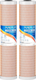 PUREPLUS 5 Micron 20" x 4.5" Whole House Coconut Shell Activated Carbon and KDF Water Filter, Heavy Metal Removal Replacement Water Filter, CTO20BB-KDF, 2 PACK