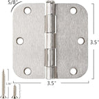 12 Pack Interior 3.5" Brushed Nickel Door Hinges for Doors 3 1/2 Inch Rounded 5/8" Noise Free Residential Standard Hinge for Study Spare/Play/Lounge/Bed Room,Walk-in Closet,DIY Table,Celler,Balcony
