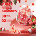 Vitamin D3 K2 Gummies w/Magnesium Sugar Free - 60 Count | D3 Vitamin 5,000 IU + K2(MK-7) 100 mcg - Vegan K2 D3 Vitamin Supplement, Highly Absorbent Supports Bone, Muscle, Mood & Immune(Lychee Flavor)