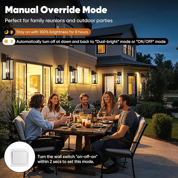 BesLowe 18” Upgraded Motion Sensor Outdoor Wall Lights, Dusk to Dawn Porch Lights Outdoor Wall Sconces, 3 Lighting Modes Exterior Lighting Fixtures with Hooks, Brown Outside Lights for House, 2-Pack