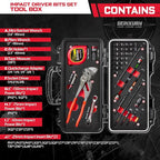38Pcs Tools Set Packaged with Heavy-duty Tool Box, Include Screwdriver Bits, Nut Driver, Mini Ratchet Wrech, Quick change adapter,Tape Measure,Pliers Wrench and Bit Holder for Home Repairs