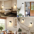 Set of 2 Wall Sconces for Bathroom, Modern Vanity Light Fixtures, Matte Black Wall Mount Lighting Lanterns, Farmhouse Wall Lights with Double Clear Glass Shade for Bedroom Living Room Mirror Hallway