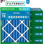 Filterbuy 16x20x4 Air Filter MERV 13 (MPR 1900) Health Defense Replacement (6-Pack), Electrostatic Pleated HVAC AC Furnace Filters, Made in USA (Actual Size: 15.50 x 19.50 x 3.63)