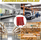 7-Drawer Steel Rolling Tool Cart with Wheels & Handle, Heavy-Duty Tool Chest Storage Cabinet for Garage and Workshop