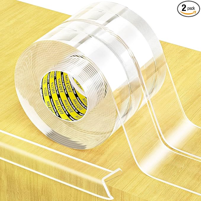 2Pack Clear Edge Protector Strip,1.57in x 16.4FT(32.8FT Total),Sharp Edge Wrap Cover Tape,Self Adhesive Protective Bumper Guards for Cabinet Door Desk Table Furniture,Kitchen Countertop,Waterproof