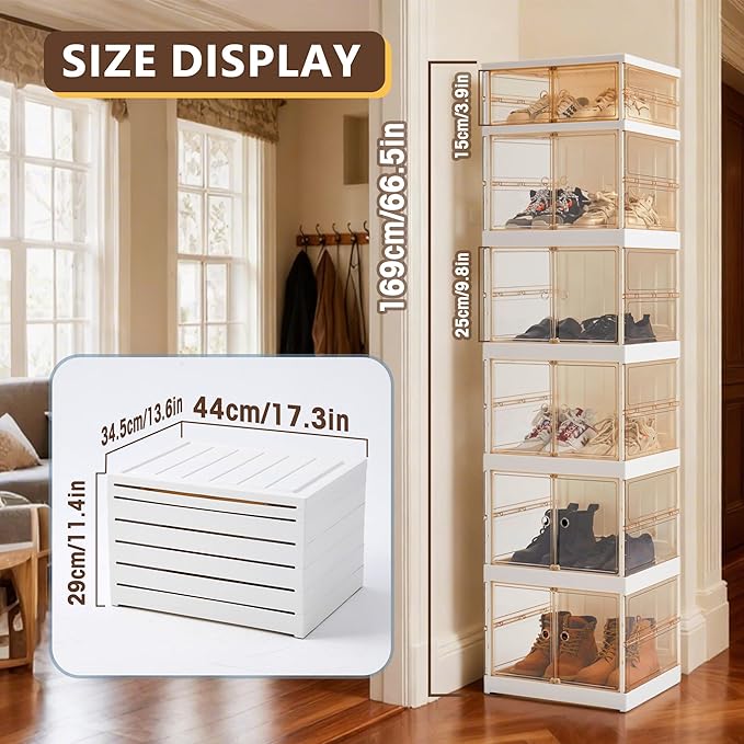 6-Tier shoe rack storage rack at the entrance of the wardrobe, sports shoe storage cabinet, foldable shoe cabinet with wheels, 3-sided transparent foldable multifunctional storage cabinet
