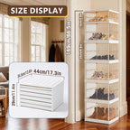 6-Tier shoe rack storage rack at the entrance of the wardrobe, sports shoe storage cabinet, foldable shoe cabinet with wheels, 3-sided transparent foldable multifunctional storage cabinet
