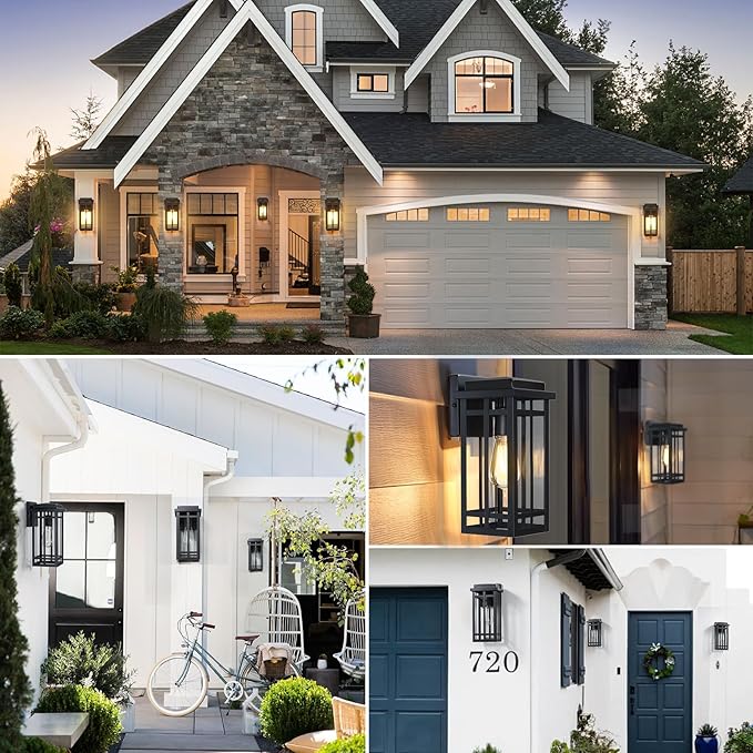 2 Packs 12'' Outdoor Wall Light Fixtures, Black Porch Lights Outdoor Lighting for House, Exterior Lighting Fixtures Wall Lanterns, Waterproof Modern Outside Sconce Lights for Garage Patio (No Sensor)