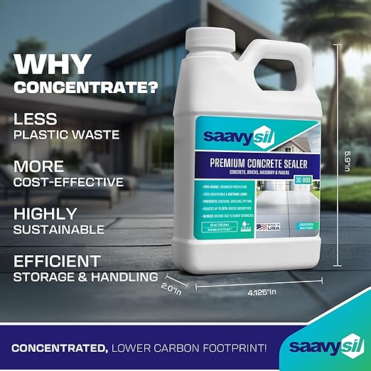 Silane Siloxane Penetrating Concrete Sealer – Half Gallon Makes 1 Gallon – Eco-Friendly - Water-Based Waterproof Protection for Indoor/Outdoor Concrete, Masonry, Brick, Pavers & Stone – Clear Finish