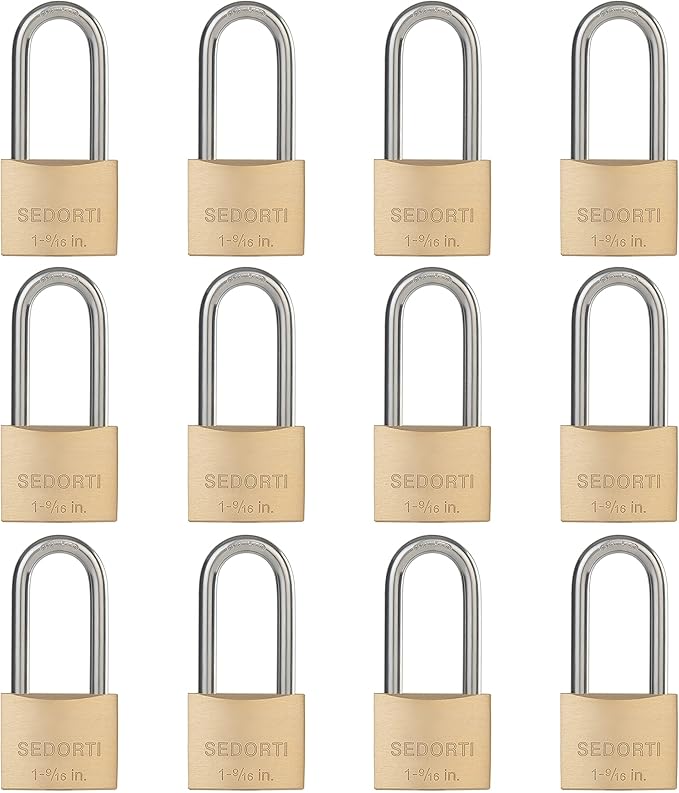 Weatherproof Padlock with Stainless Steel 304 Long Shackle and Solid Brass Body, 1-9/16 in. Wide, 12 Padlocks Keyed Alike, Marine Grade Rustproof Lock for Outdoors Use YNBSP1240