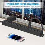 HHSOET Magnetic Mount Power Strip, 8 Outlet Mountable Socket, Metal Heavy Duty Surge Protector, Gaming Table Outlet, Easy to Fix Without Drilling or Taping, 6FT Extension Cord.(Black)