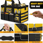 16-Inch Heavy Duty Tool Bag, 19-Pockets Tool Box Organizer, Portable Toolbag W/Soft Handle, Organized Storage, Mechanic Gifts for Men Dad Husband Him Christmas, Wide Mouth Toolbox Organization, Yellow