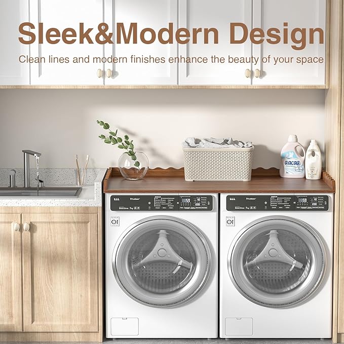 Giluta Large Washer Dryer Countertop, 27.6" x 54" Wooden Laundry Countertop with 6 Non-Slip Pads for Laundry Room Organization and Storage.
