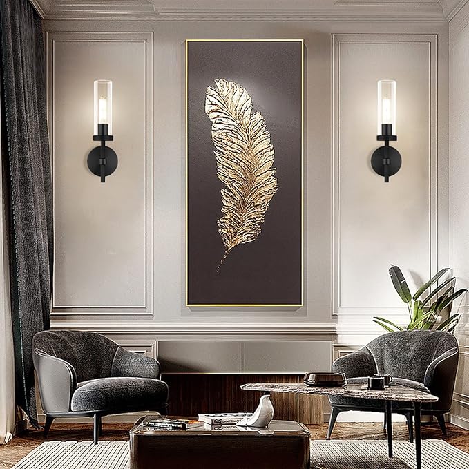 Knurled Wall Sconces, Black Wall Sconce Lights, 14" Black Bathroom Wall Sconces, Glass Linear Sconce Wall Lighting, Vanity Lights Bathroom Light Fixture Wall Lights for Living Room