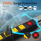 Heavy Duty Surge Protector 8 Outlet Long Power Strip Extension Cord Wide Spaced and Wall Mount Metal Powerstrip for Home Office Workshop Garage (15FT)