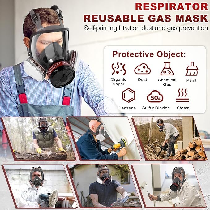 Reusable Half Face and Full Face Gas Mask with Activated Carbon Filter Against Organic Vapor/Dust/Chemical