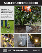 Iron Forge Cable 100 Ft Gray Outdoor Extension Cord with Multiple Outlets, 16/3 SJTW 100 Foot Grey Outdoor & Indoor Extension Cord with 3 Outlets, 3 Prong, Weatherproof 10 Amp Heavy Duty Power Cable