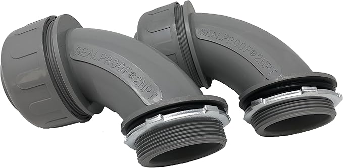 Sealproof 2-Inch 2 Pack Non-Metallic Liquid-Tight 90-Degree Conduit Connector Fitting, 2" Dia 2-Pack