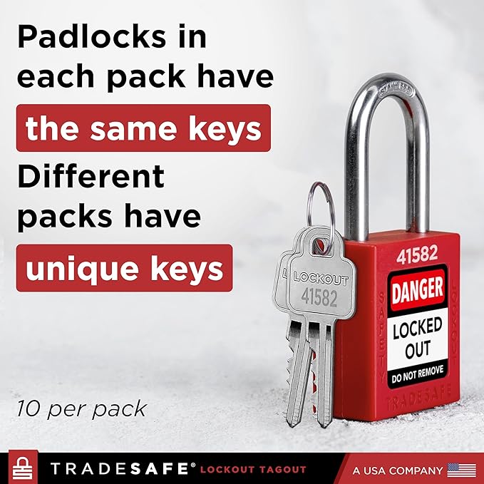 TRADESAFE Lockout Tagout Locks Set - 20 Red Keyed Alike Padlocks, 2 Keys Per Lock, OSHA Compliant Loto Locks for Lock Out Tag Out Stations, Premium Grade