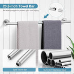 TQKAG Brushed Nickel Bathroom Hardware Accessories Set - 10-Piece Premium SUS304 Stainless Steel Towel Bar Holder Set with 23.6 Inch Round Towel Racks for Wall Mounted Bathroom