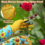 DLY Gardening Gloves for Women, Rose Gloves Gardening Thorn Proof, Long Garden Gloves for Women, Breathable Cowhide Leather Gauntlet (Medium, Blue)