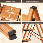 GameGem 4 Step Ladder, Folding Step Stool with Anti-Slip Wide Pedal, Aluminum Material Lightweight Yet Sturdy, 300 Lbs Load, Cute Modern Apperance for Indoor Household Spaces
