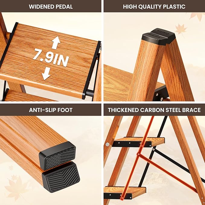 GameGem 2 Step Ladder, Folding Step Stool with Anti-Slip Wide Pedal, Aluminum Material Lightweight Yet Sturdy, 300 Lbs Load, Cute Modern Apperance for Indoor Household Spaces