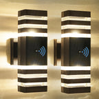 2PK Dusk to Dawn Sensor Outdoor Wall Lights Up Down Porch Lights Modern Exterior Light Fixtures Photocell Waterproof Black Aluminum Housing for Front Porch, Patio, Garage (Use Two E26 Bulbs)