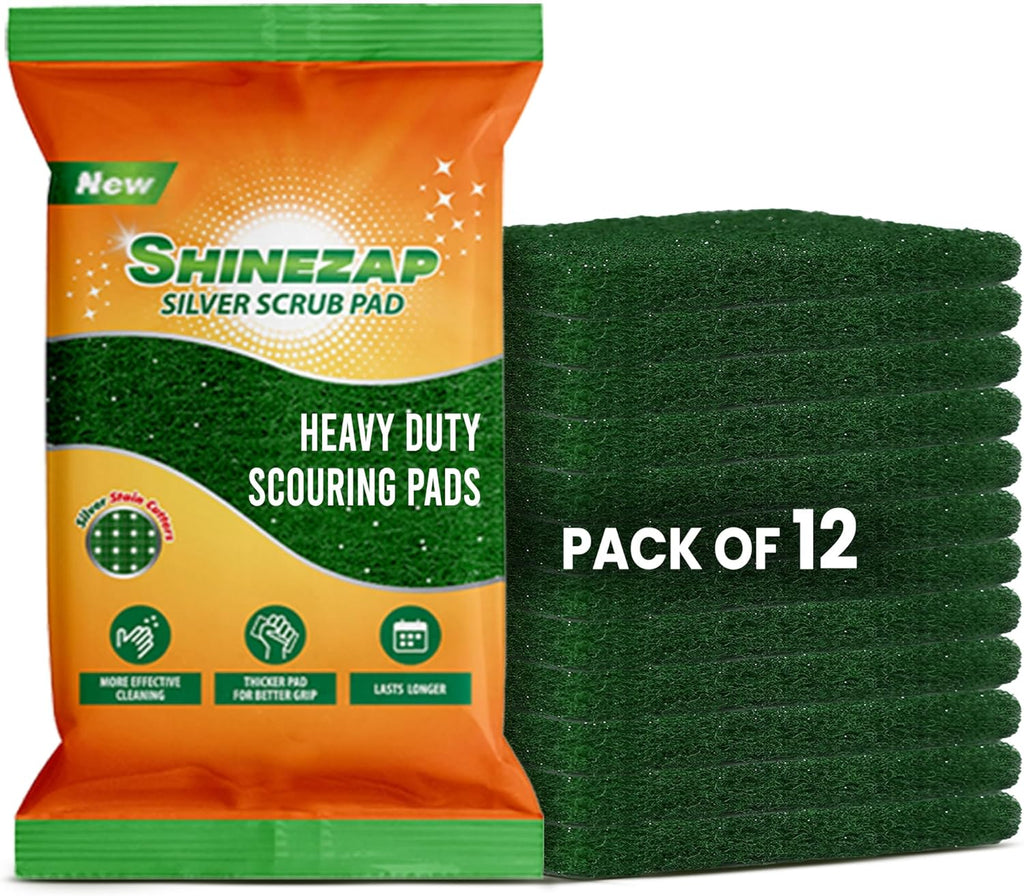 12 PCS Heavy Duty Scour Pads, Non Abrasive Green Nylon Reusable Scrub Pads for Kitchen, Sink, Dishes, Garage and Multipurpose Cleaning